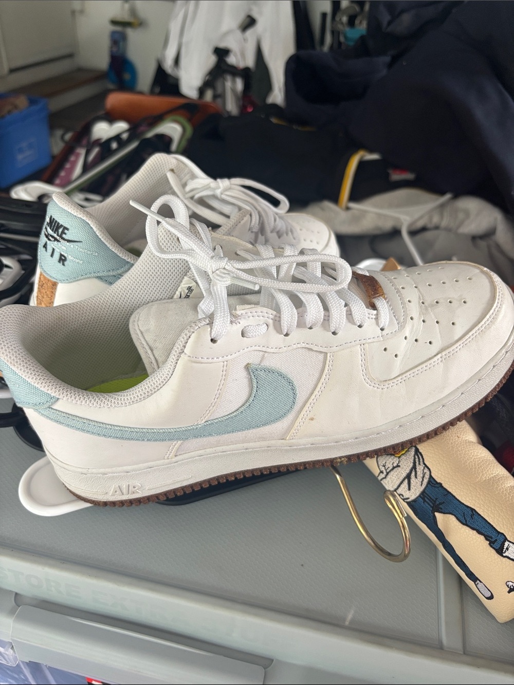 Nike White Sneakers with Light Blue Swoosh